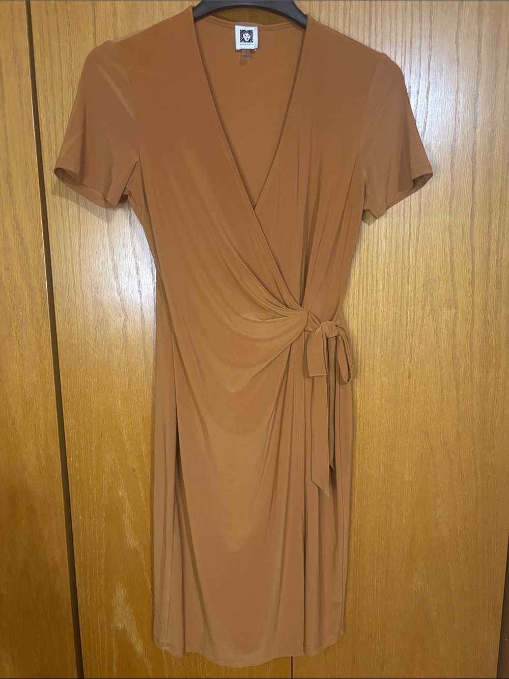 Anne Klein Wrap Midi Dress in Camel Brown